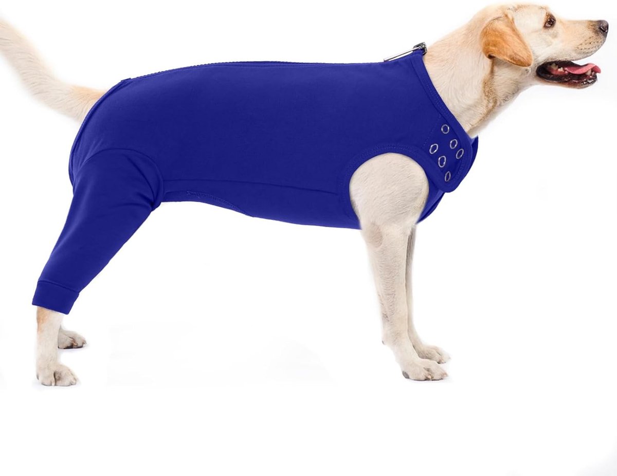 Hondenpootbeschermer en Herstelpak voor Dieren, Chirurgisch Herstelpak met Mouwen en Rits, Geschikt voor Grote Honden (Blauw, XL)