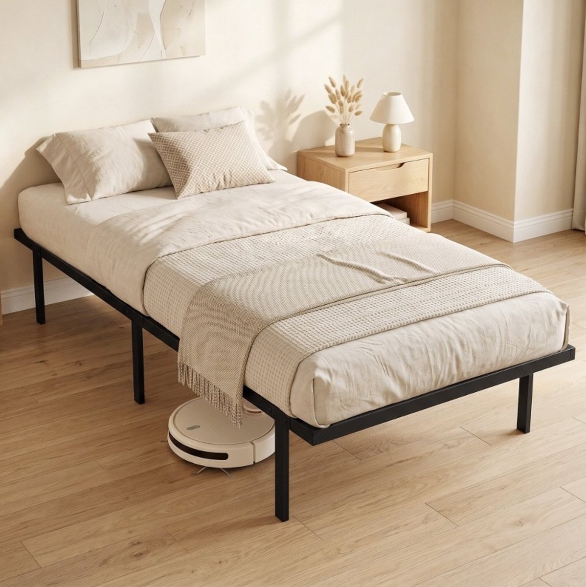 COVREO Bedframe 200,5x91x35,5 cm zwart metaal - lattenbodem - zonder hoofdbord - 136 kg