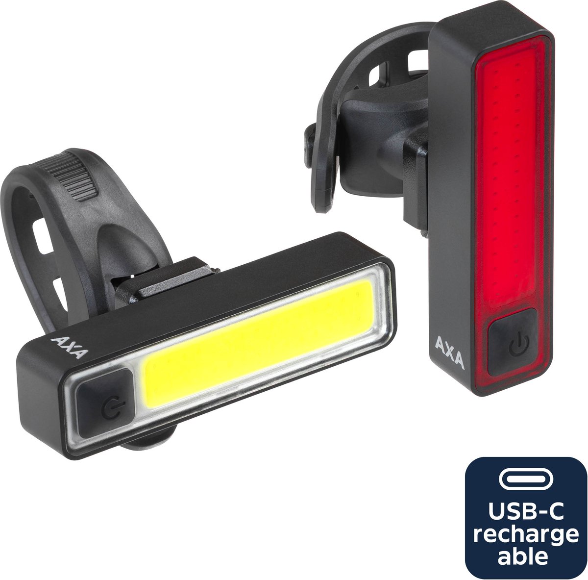 AXA Niteline Slim fietsverlichting set – Oplaadbare LED fietsverlichting voor- en achterlicht – USB C – Slank ontwerp voor stadsgebruik