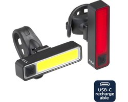 AXA Niteline Slim fietsverlichting set – Oplaadbare LED fietsverlichting voor- en achterlicht – USB C – Slank ontwerp voor stadsgebruik