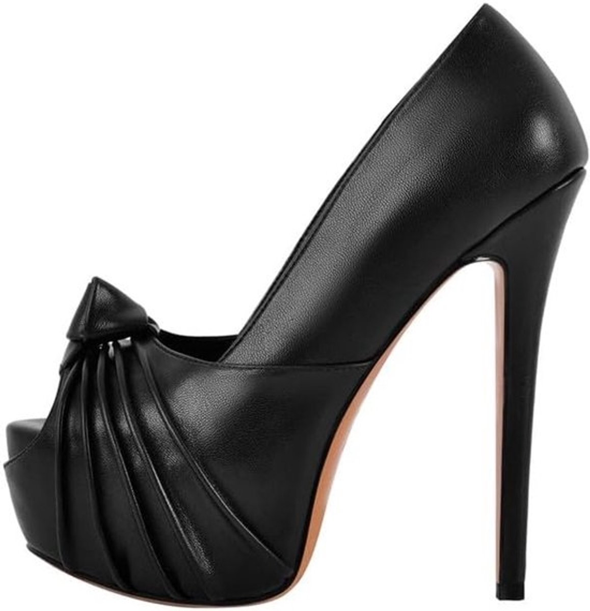 Dames Plateau Pumps met Hoge Hak en Knoopdetail - Peep Toe Avondschoen