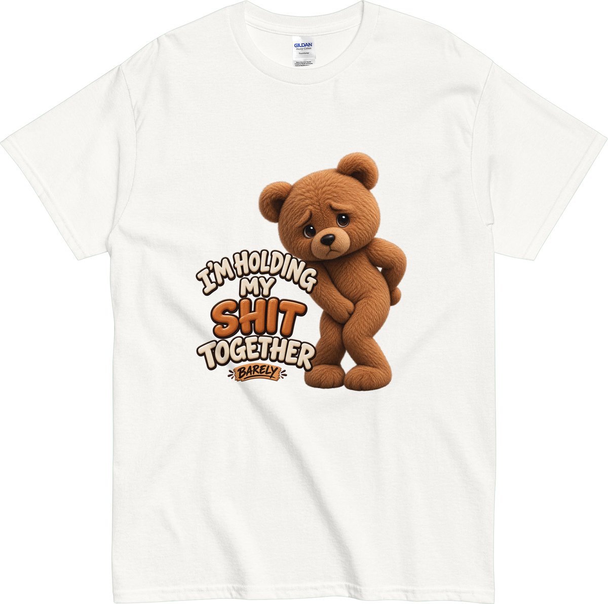 Heren Dames Humor T Shirt - Tekst en Beer Illustratie - Ik Hou de Boel Bij Elkaar - Wit - M