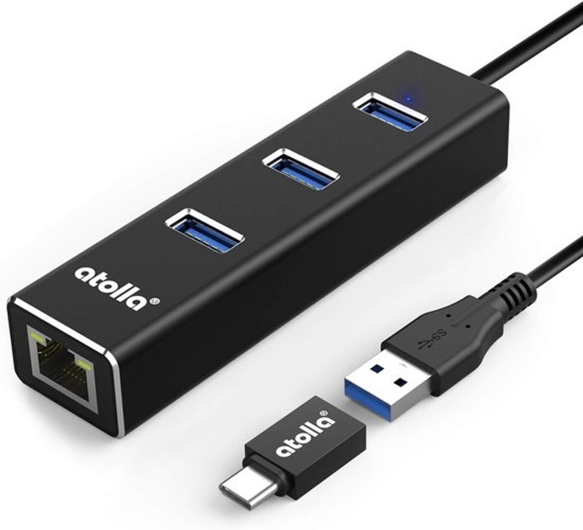 USB LAN Adapter - Netwerk Hub - Extra Poorten - Gigabit Ethernet - 12 x 2.3 x 10.5 cm - Zwart