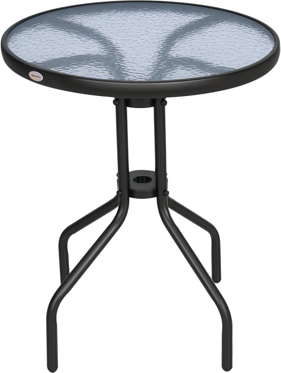 Tuintafel Ø60xH70cm - weerbestendige metalen balkontafel - eettafel met waterrimpelpatroon - campingtafel voor buiten - bijzettafel - ronde terrastafel voor tuin of balkon - zwart