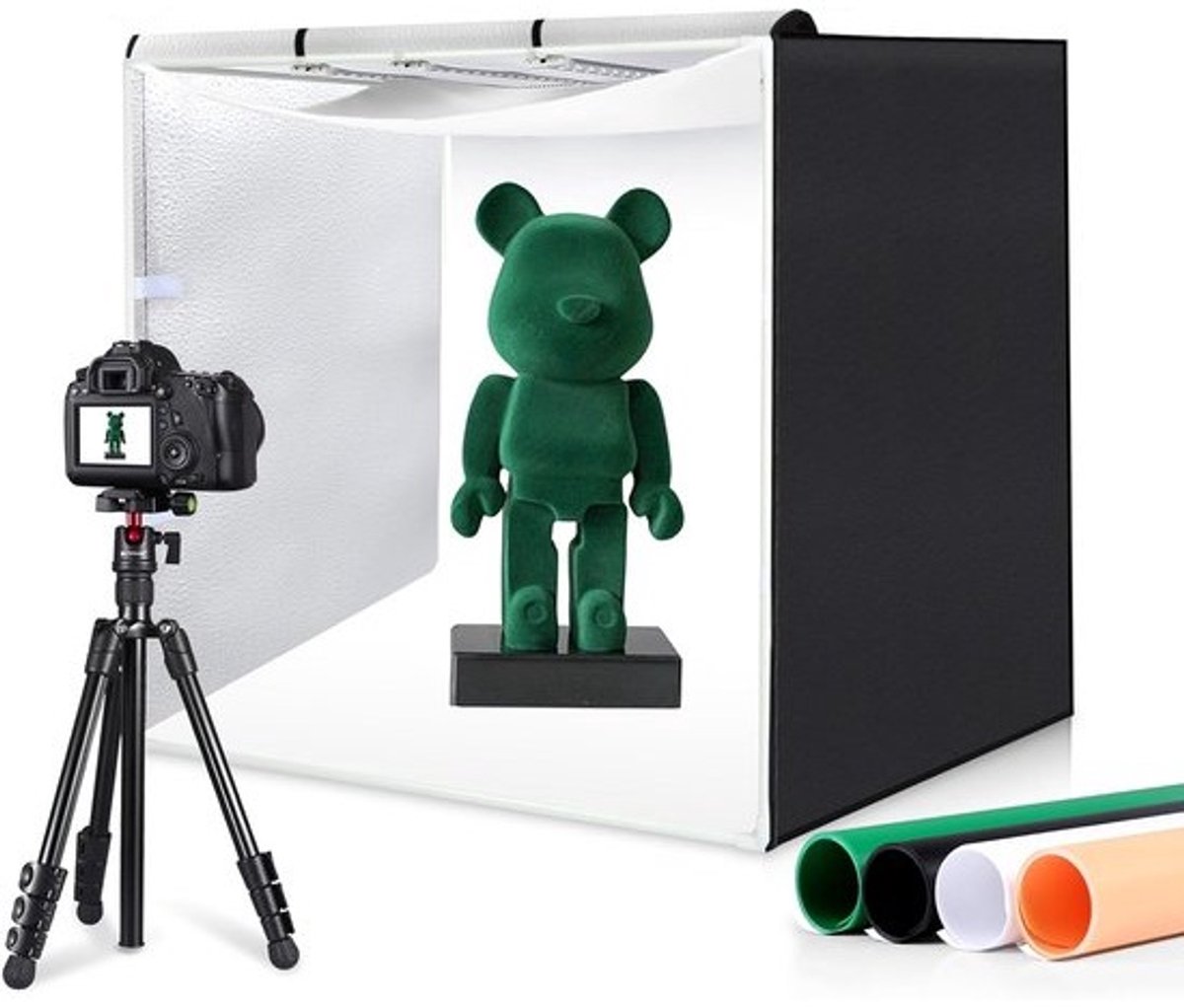 Grote Professionele Verlichte Fotostudio Box 80x80cm met Dimbare LED Verlichting en 4 Achtergronden