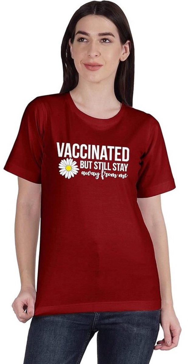 Grappig T-Shirt Dames: Gevaccineerd Maar Blijf Weg - Humoristisch Katoenen Shirt