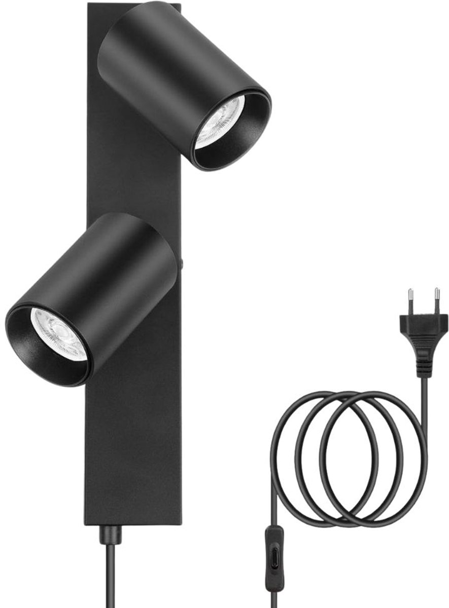 DailySupplies® Wandlamp Binnen met Snoer - Wandlamp met Stekker voor Binnen - Slaapkamer Bedlampje - 30x5x9 - Zwart