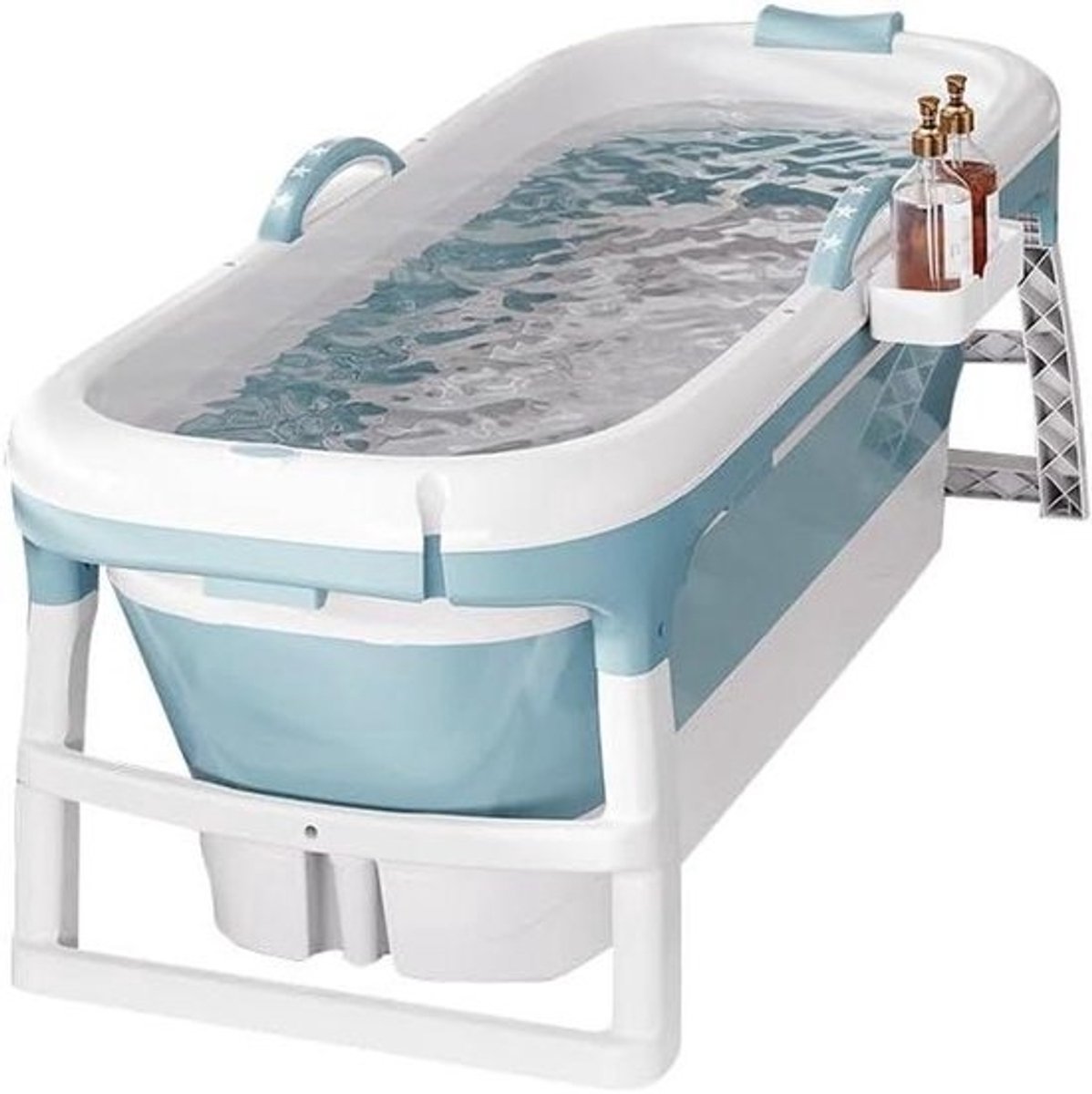 Opvouwbaar Volwassen Badkuip met Deksel en Massage Rollers - Blauw