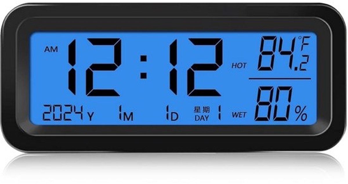 3-in-1 Digitale Auto Dashboard Klok met Temperatuur en Vochtigheidsmeter en Automatische Verlichting