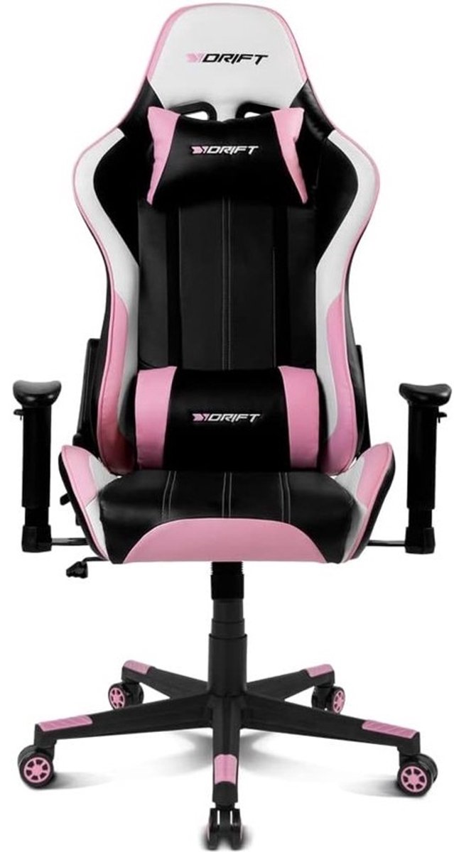 Ergonomische Gaming Stoel PU Zwart Wit Roze - Verstelbare Armsteunen & Lendensteun