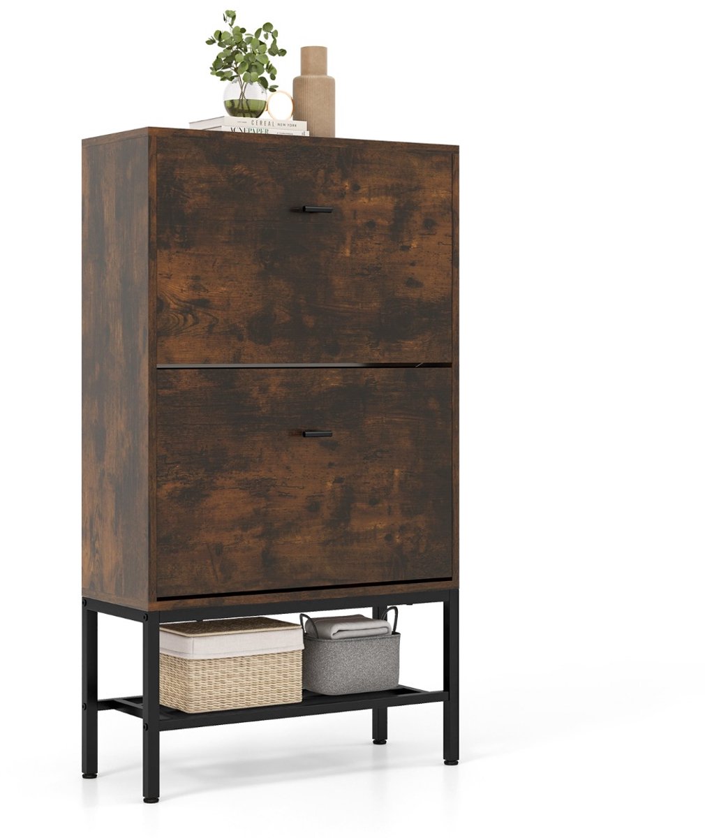 SureDeal® - Schoenenkast - Uitklapbare Lades Verborgen - Uitneembare Metalen Planken - 60x24x106 cm - Koffiebruin