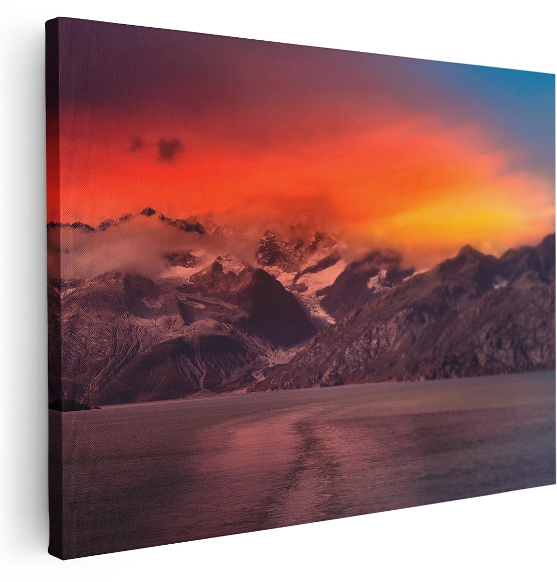 Artaza Canvas Schilderij Meer Bij De Bergen Bij Zonsondergang - 160x120 cm - Groot - Wanddecoratie Woonkamer - Schilderijen - Muurdecoratie