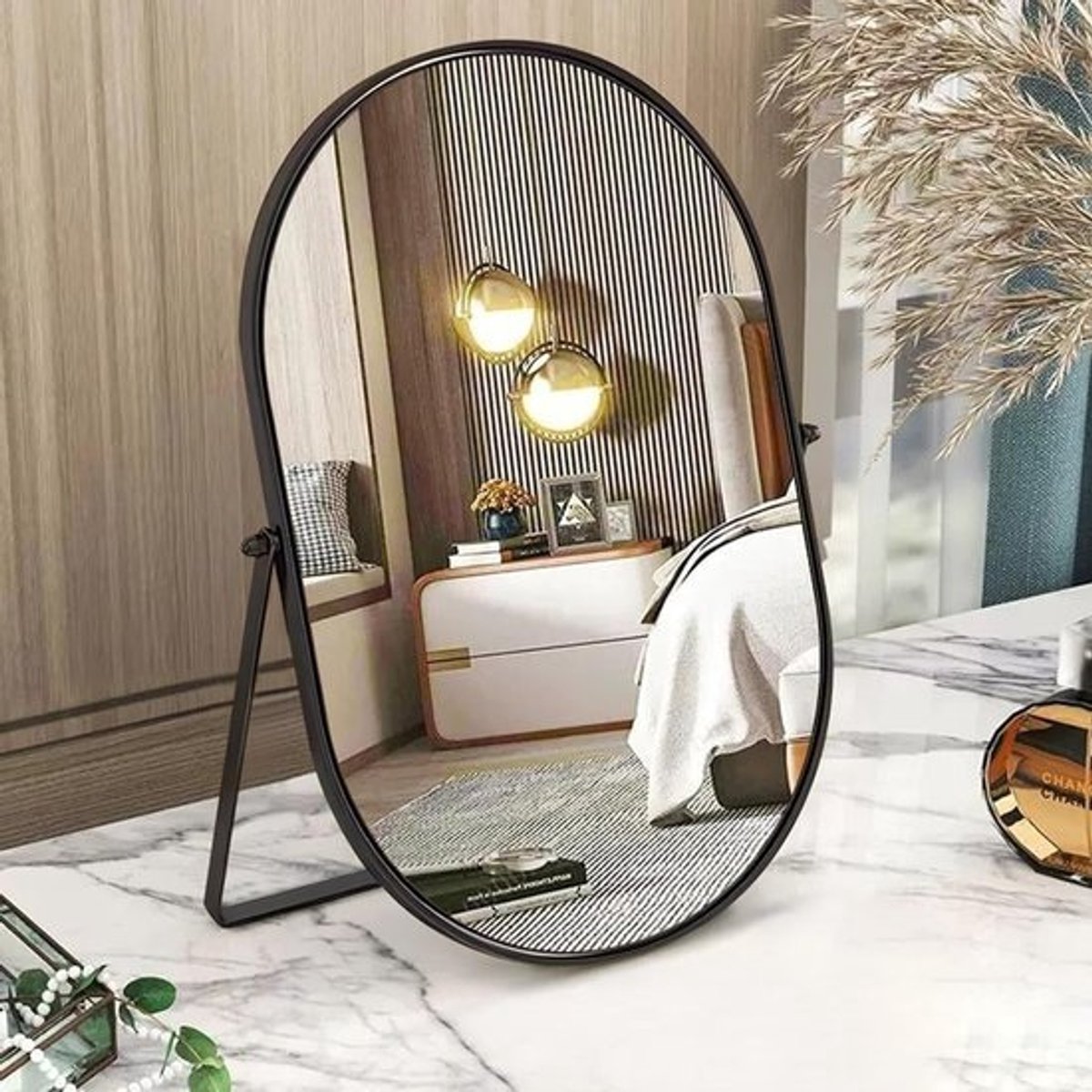 Ovale Bureauspiegel - Draaibare Tafelspiegel met Metalen Frame voor Make-up