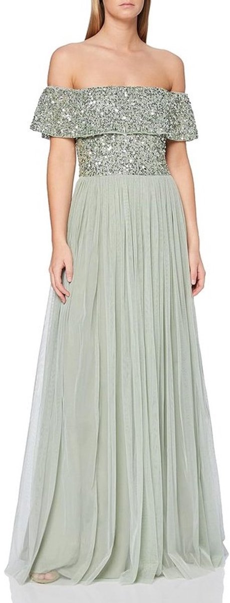 Maxi Jurk voor Bruidsmeisje met Pailletten en Tule in Groen