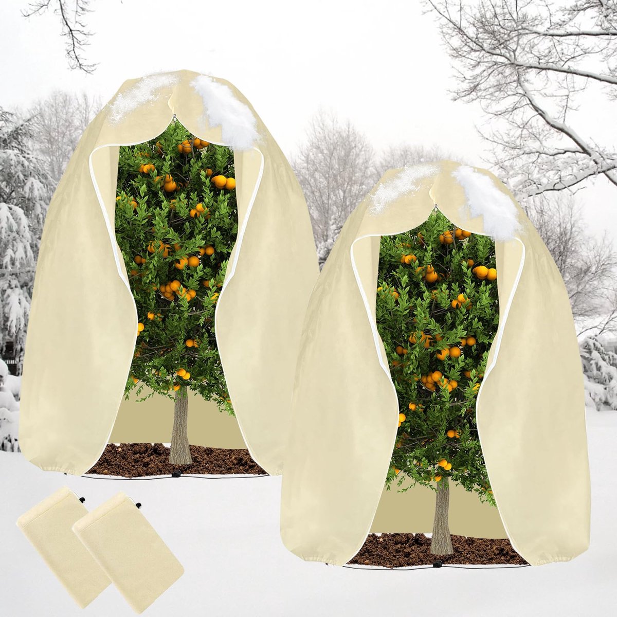 Planten Winterbeschermhoes - Met Ritssluiting en Trekkoord - Voor Pot- en Kuipplanten - Beige - 2 Stuks - 200x240 cm