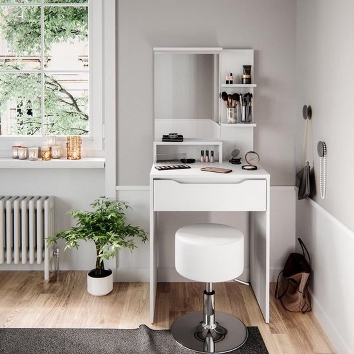 Stijlvolle Kaptafel met Licht en Opbergruimte – 60 cm