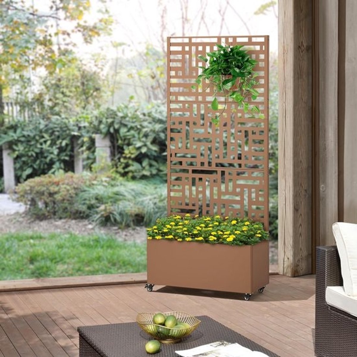 Privacy Scherm Tuin met Plantenbak 190x82cm - Verplaatsbare Afscheiding Binnen en Buiten