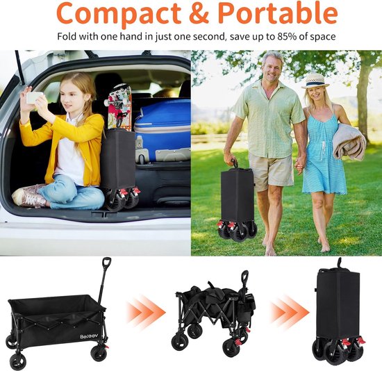 Inklapbare Handwagen - Vouwbare Kar - Outdoor Avonturen - Grote All-Terrain Wielen - 130L Capaciteit - Zwart — afbeelding 5