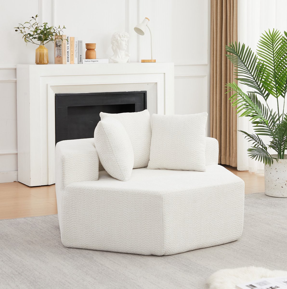 MODENUIT Fauteuil 138 x 122 x 76 cm - Modulair Hexagonaal 1-Zits - Voor Woonkamer - Chenille - Beige