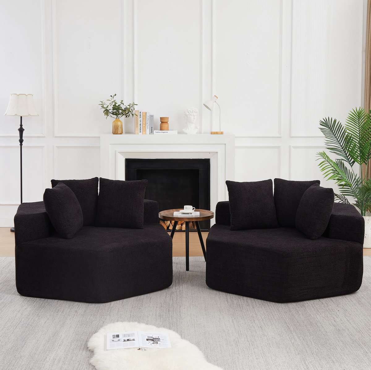 MODENUIT Fauteuil 122 cm - Hexagonaal Modulair Ontwerp Met 3 Kussens - Voor Woonkamer - Chenille Zwart