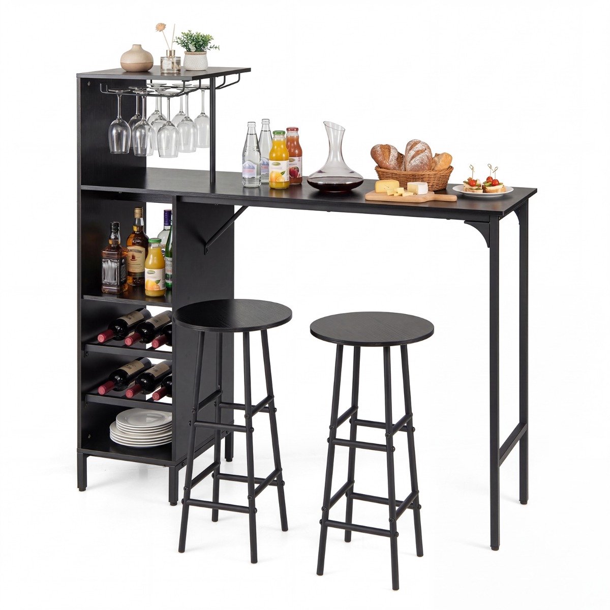SureDeal® - Eettafel - Bartafel - Krukken Pubtafel - Kruk - Wijnrek - Flessen - Stoelen Bistrotafel - Woonkamer - 120x40x121,5 cm - Donkerbruin