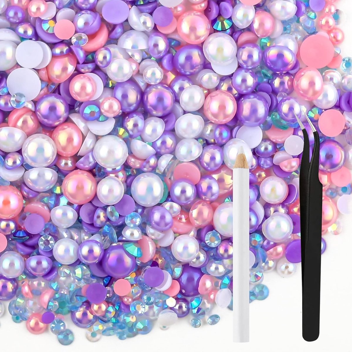 Mix van 60g Parels en Strass Steentjes voor Creatieve Projecten - Platback Rhinestones en Flatback Parels van 3mm tot 10mm voor DIY Nagelkunst, Schoenen, Kleding en Tumblers (Gemengd Roze en Paars)