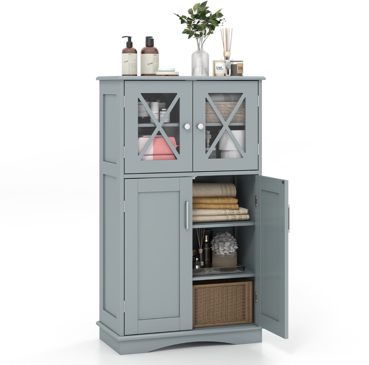 SureDeal® - Badkamerkast - Houten Onderkast Zijkast - Deuren - Verstelbare Plank - Keuken Grijs - 60x30x108 cm - Grijs