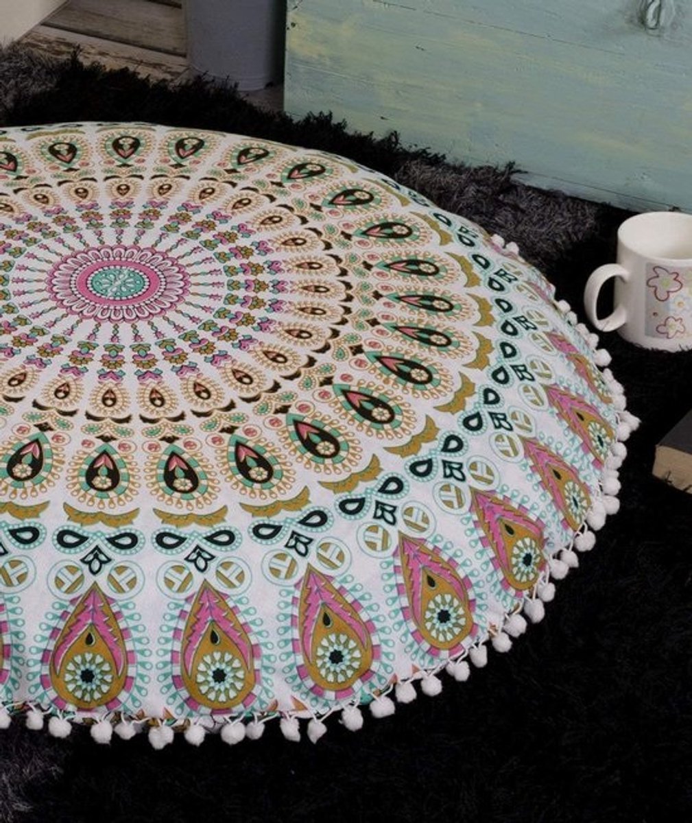 Groot Bohemien Mandala Vloerkussenhoes - 81 cm Sierkussen voor Yoga & Woondecoratie