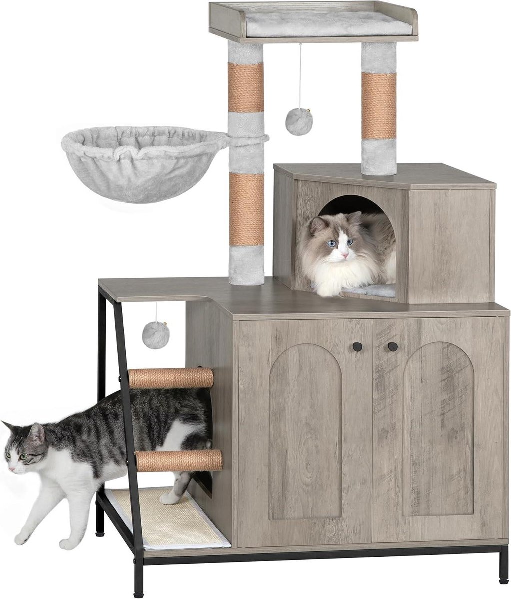 Kattenkast met platform - Krabmeubel - Spelen en rusten - 4-in-1 ontwerp - 50 x 80 x 121 cm - Greige