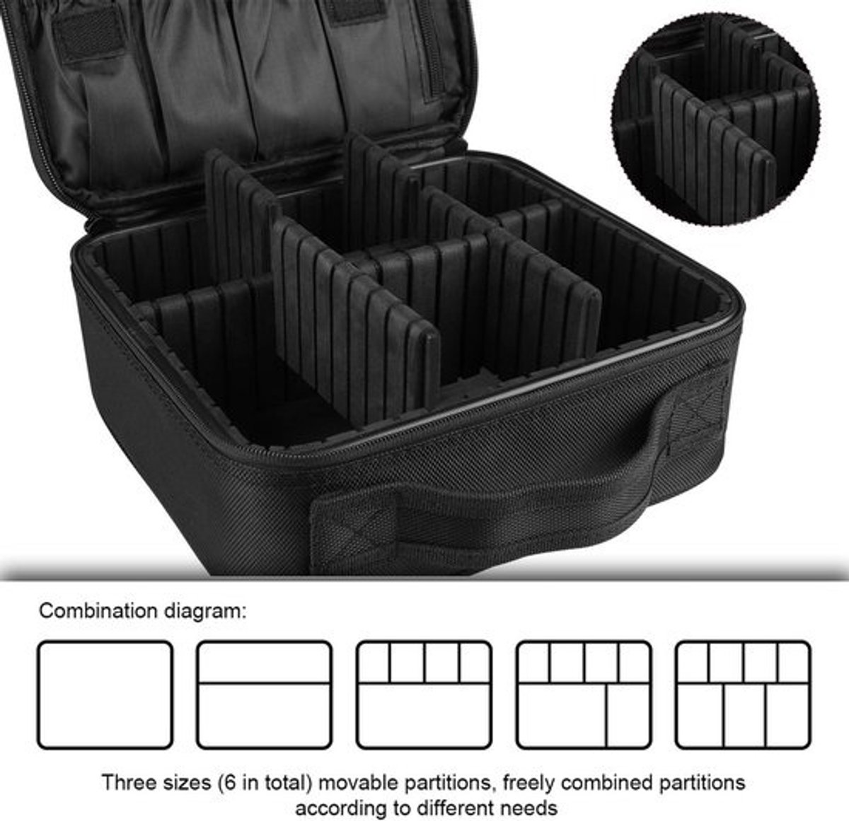 Reis Make-up Tas - Cosmetica Organizer Koffer met Verstelbare Scheidingswanden voor Make-up, Make-upkwasten, Toiletartikelen, Sieraden en Digitale Accessoires - Zwart
