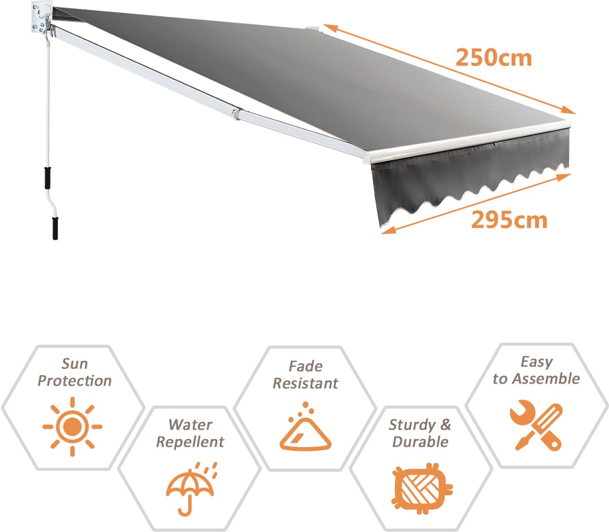 SureDeal® - Luifel - Handmatig Uitschuifbaar Zonnescherm - Gemaakt Aluminium - Garengeverfde Stof - 295x250 cm - Grijs
