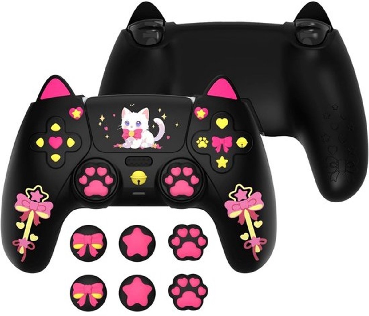 Schattige Siliconen Controller Hoes voor PS5 - Antislip Bescherming met Joystickdoppen en Stickers