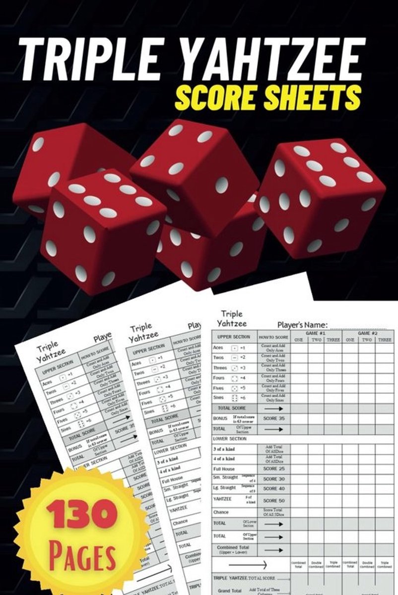 Triple Yahtzee Scorebladen - 130 Grote Scorebladen 6 x 9 Inch voor Scorekeeping