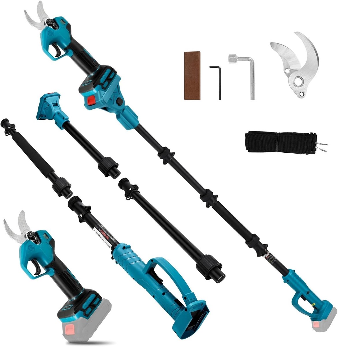 Elektrische Takkenschaar met 2-in-1 Functie en 2 m Verlengstang, Max. 30 mm Snijdiameter, LCD Scherm, Telescopische Takkenschaar tot 4.5 m (zonder Accu) voor Gemakkelijk Snoeien
