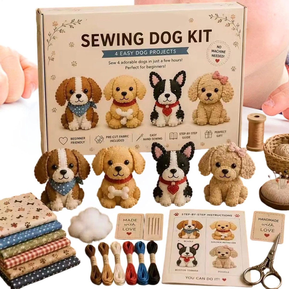 DIY Stoffen Dier Knutselpakket | Creatieve Handgemaakte Naaiset met Voorgesneden Vilt | Zacht Pluche Dier Knutselproject | Creatief Handwerk voor Volwassenen en Tieners | Complete Set met Alle Benodigdheden（Stijl B Puppy 4-delige set）| Cyslmuk®