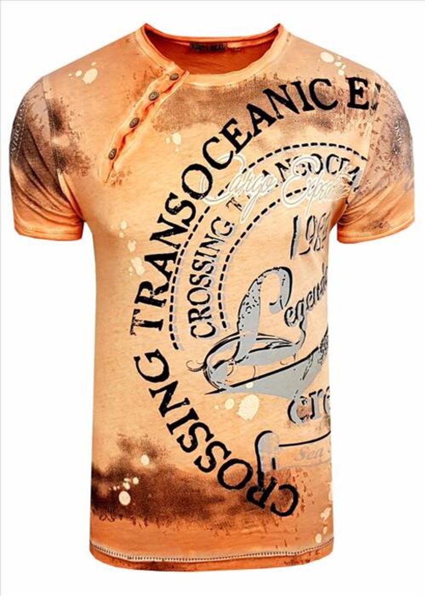 Rusty Neal - Heren T-Shirt - Orange - Zachte Stof - Italianstyle