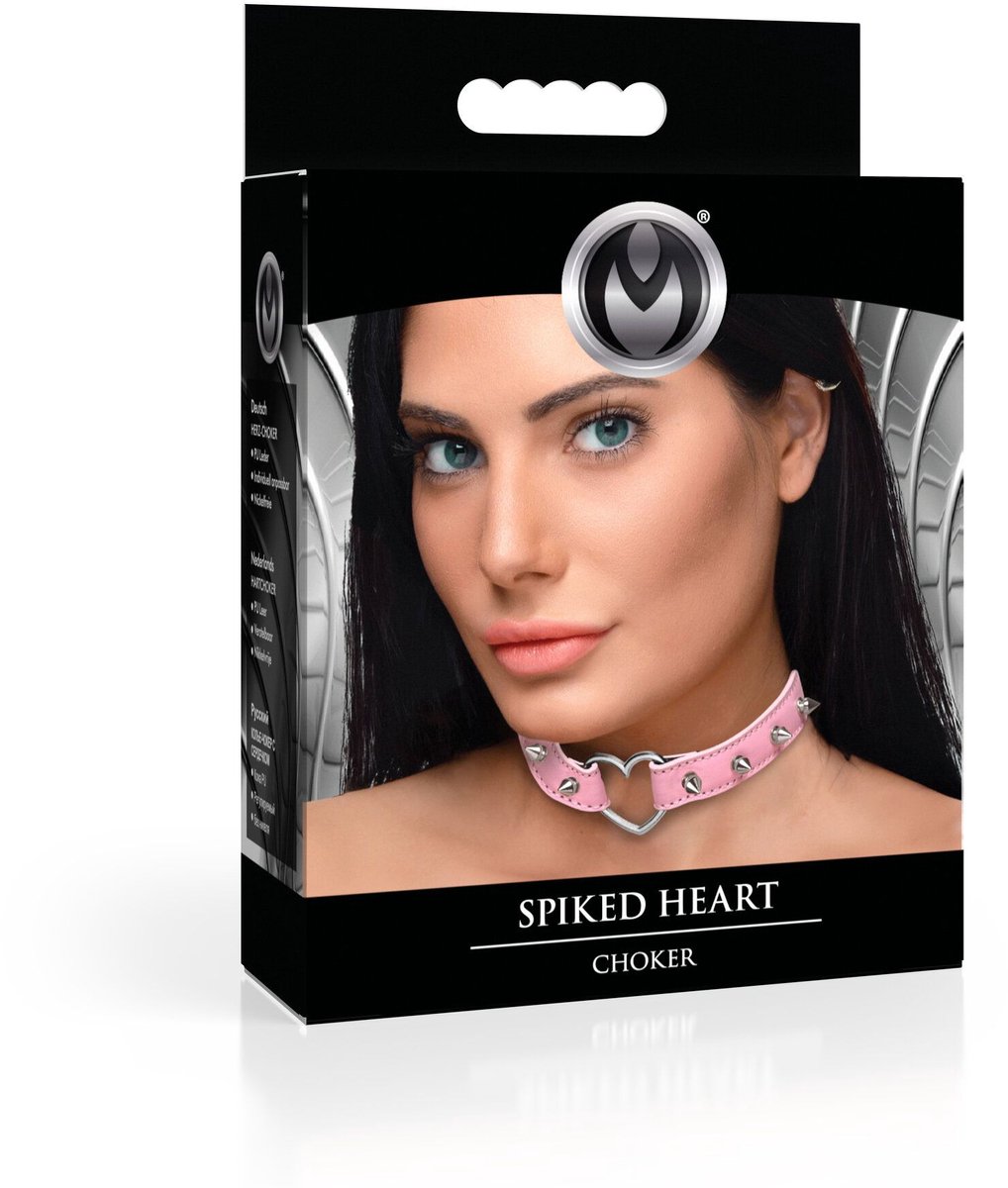 spiked heart choker - roze