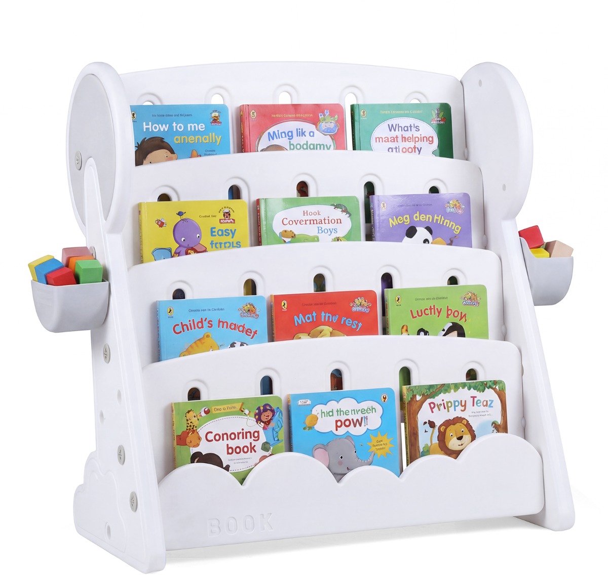 SureDeal® - Boekenkast - Vierdelige Kinderboekenkast - Twee Opbergboxen - Omkeerbare Onderste Plank - 92x42x79 cm - Grijs