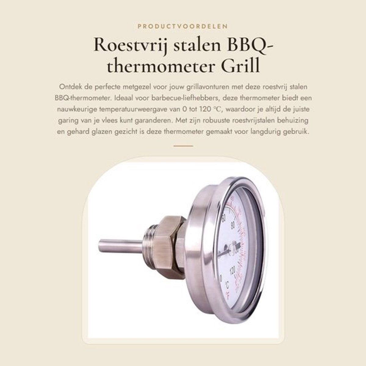 Dailygoods- BBQ-thermometer roestvrij staal - temperatuurmeter