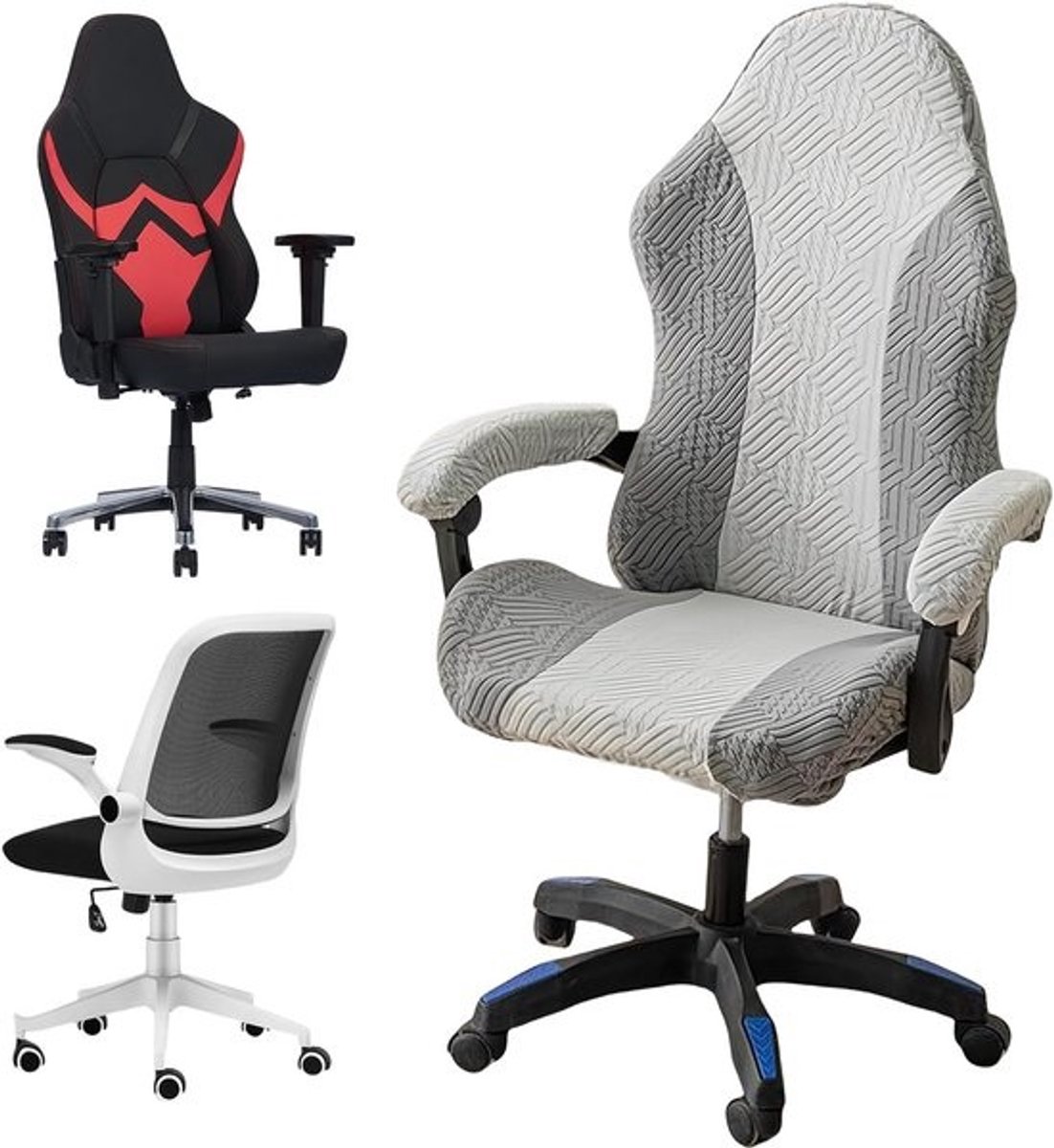 Rekbare Gaming Stoelhoes met Armleuningen en Rugleuning - Universele Bureaustoel Bekleding
