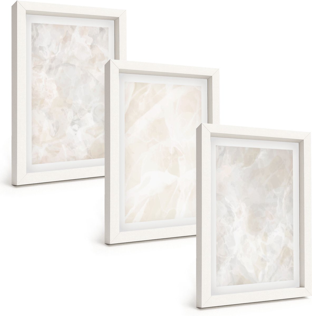 Wallfluent 3-Delige Schilderij Set - Pastelkleurige Stenen Structuren Van Wit Marmer - 20 x 30 - Stijlvolle Muurdecoratie - Kantoor