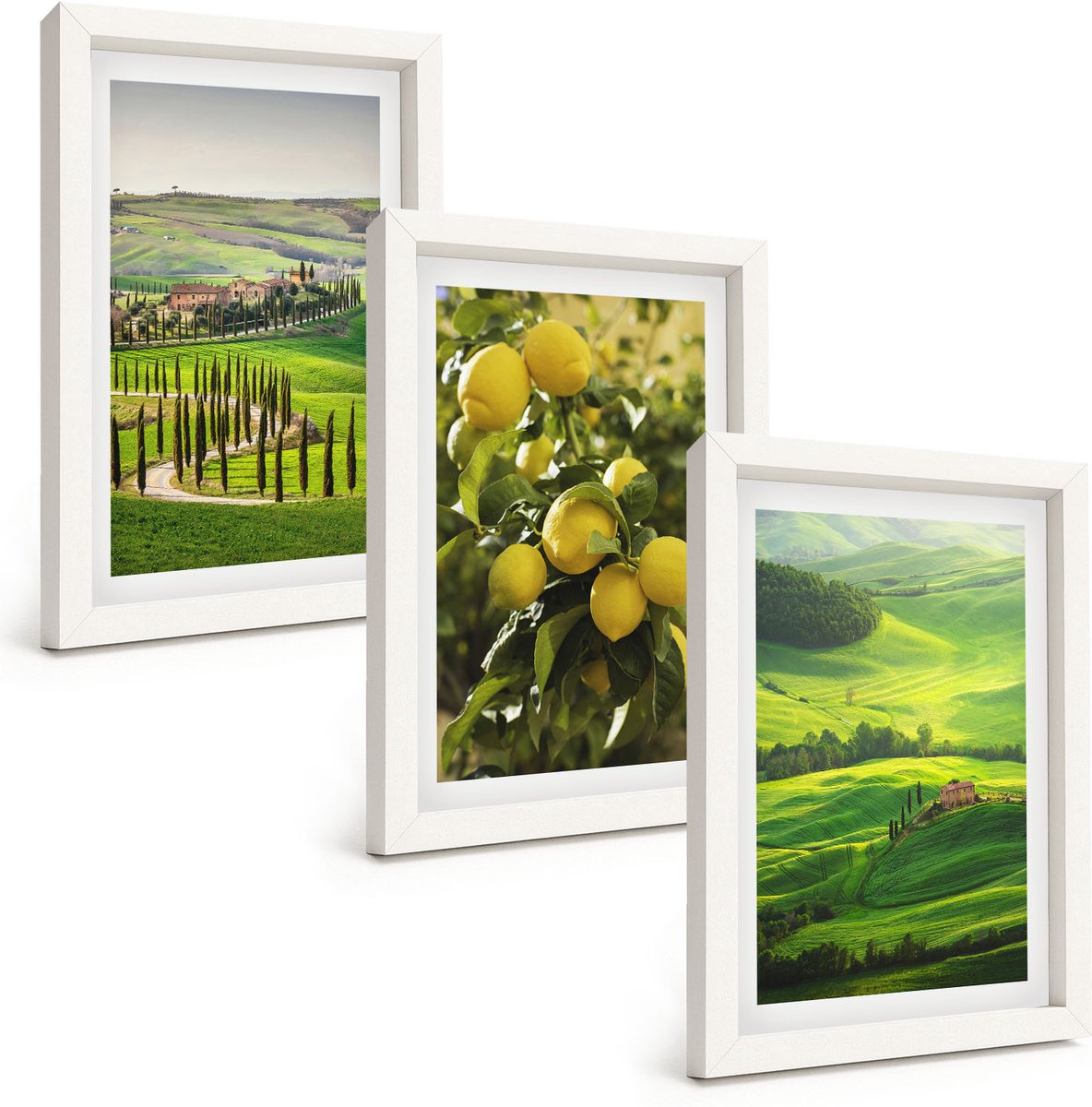 Wallfluent 3-Delige Schilderij Set - Italiaanse Landschappen Met Citrusbomen En Groene Heuvels - 20 x 30 - Wanddecoratie - Muurdecoratie - Woonkamer - Decoratieve Schilderijen