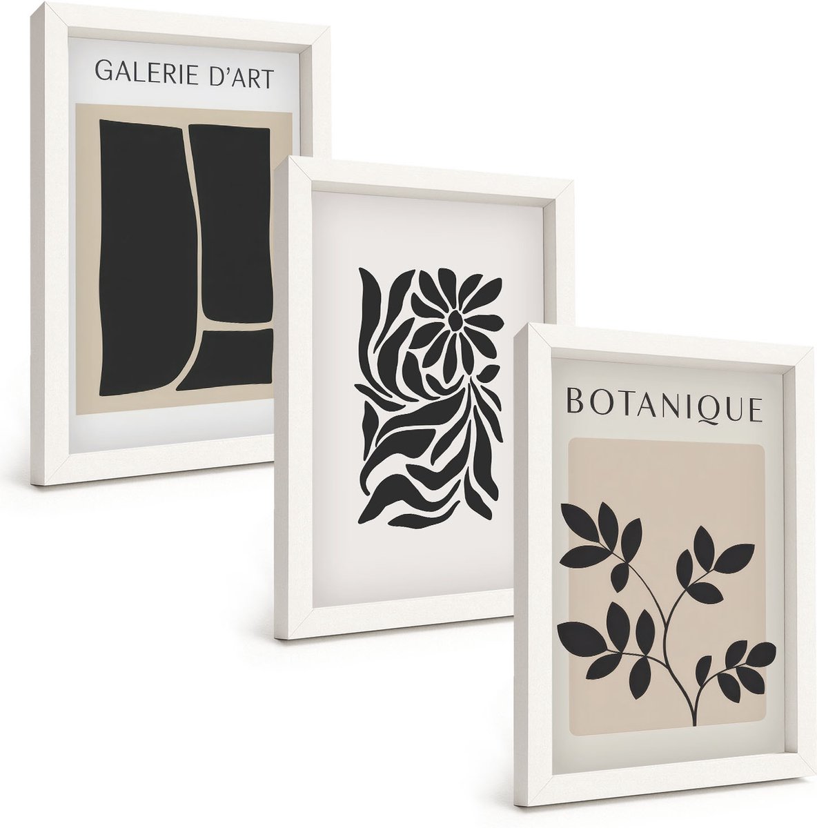 Wallfluent 3-Delige Schilderij Set - Abstracte Bloemenpatronen En Geometrische Vormen - 20 x 30 - Muurdecoratie - Decoratieve Schilderijen - Wohnzimmer - Interieur Decoratie