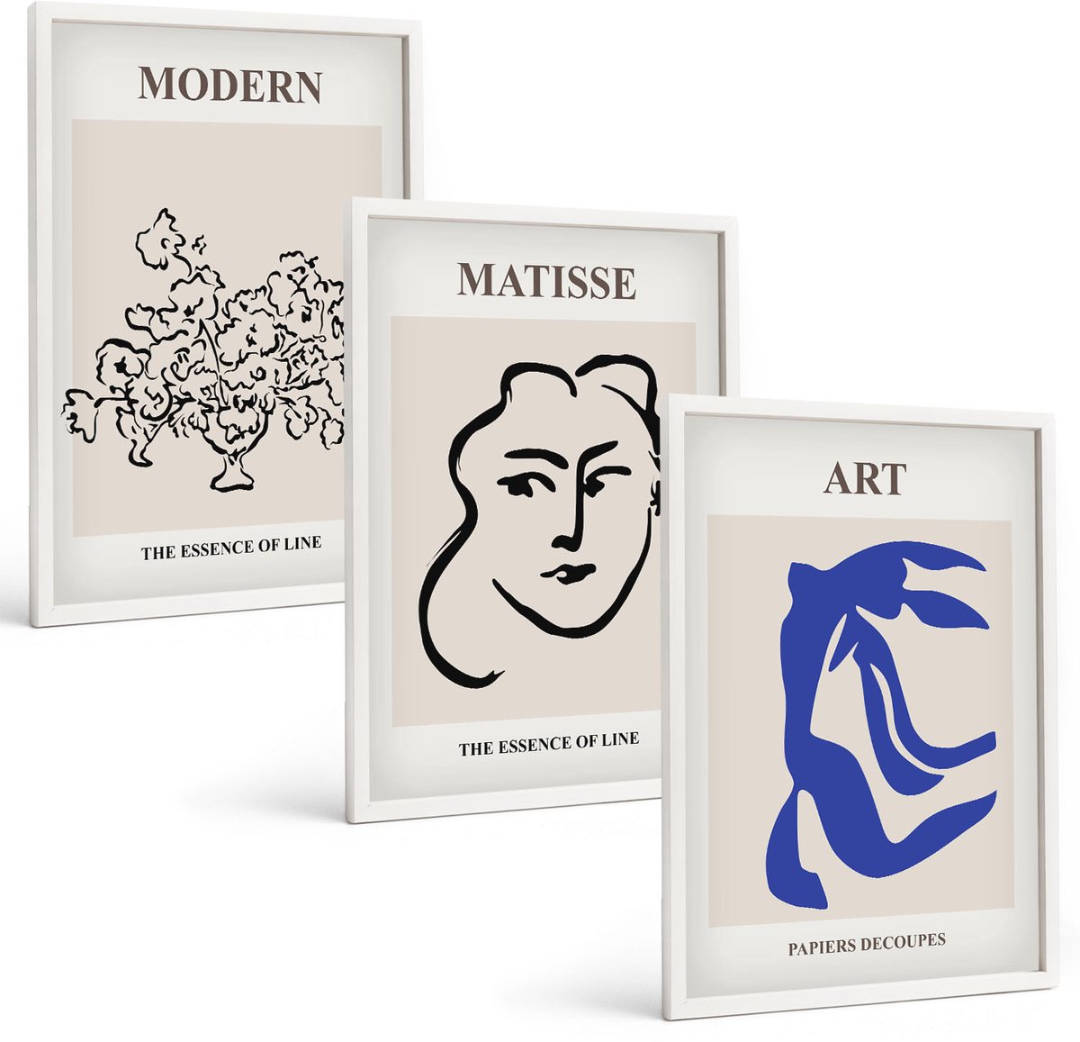 Wallfluent 3-Delige Schilderij Set - Abstracte Posters In De Minimalistische Stijl Van Henri Matisse. - 40 x 60 - Stijlvolle Muurdecoratie - Slaapkamer - Woonkamer Decoratie