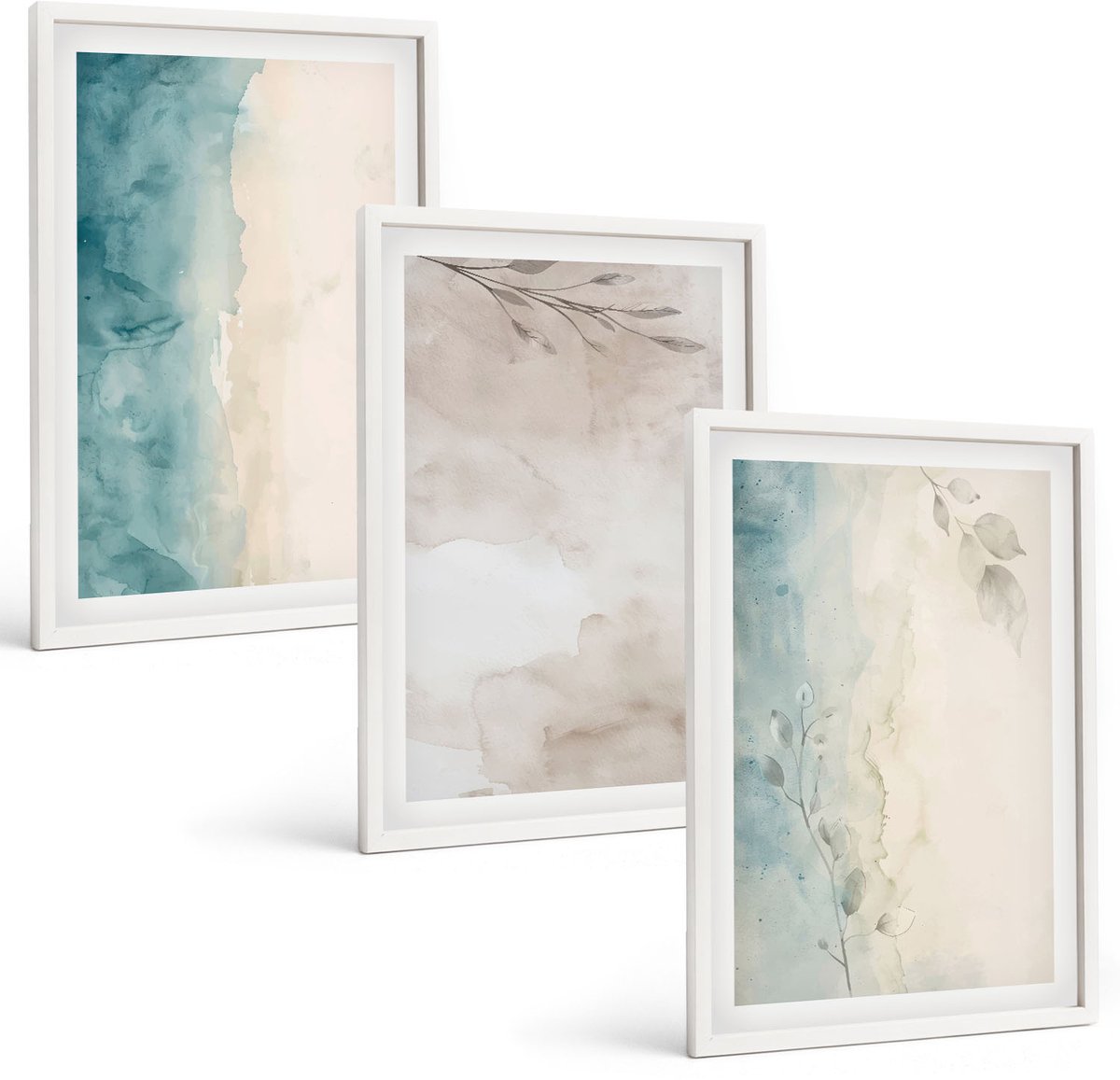 Wallfluent 3-Delige Schilderij Set - Subtiele Aquarelverftextuur - 40 x 60 - Muurdecoratie - Wanddecoratie - Hal - Stijlvolle Muurdecoratie
