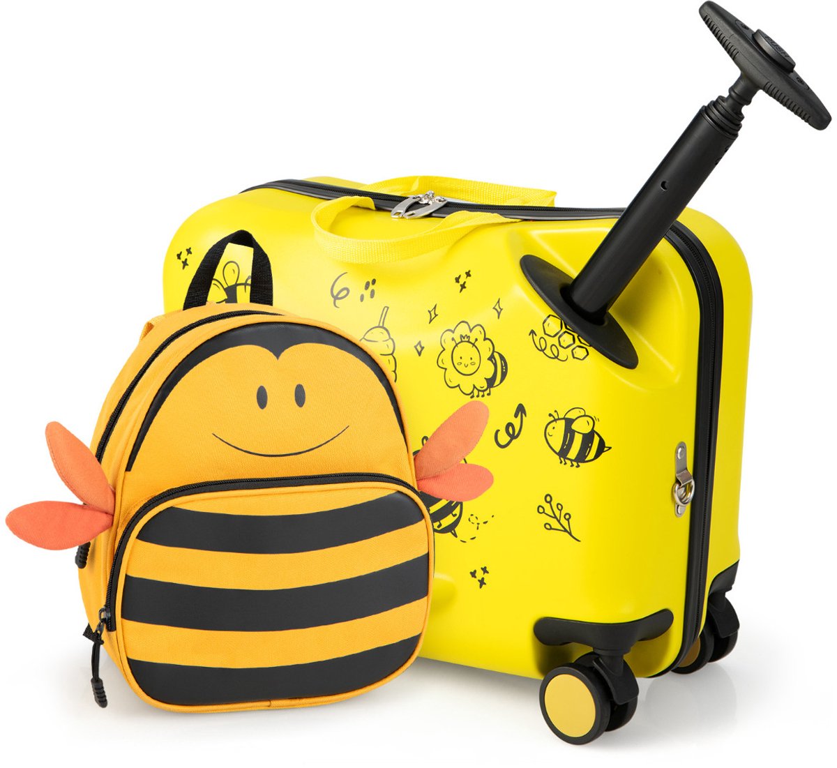 SureDeal® - Kinderkoffer - Rugzak Kinderbagage - Wieltjes Reiskoffer Hardcase - Kinderen Geel - 47x26,5x36,5 cm - Geel