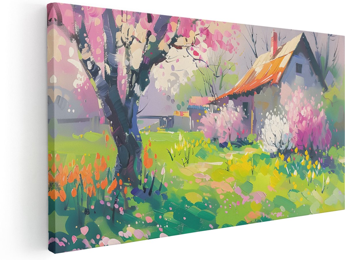 Artaza Canvas Schilderij Bloesemtuin - 180x90 cm - Groot - Wanddecoratie Landelijk - Muurdecoratie Natuur - Schilderijen Op Canvas Lente