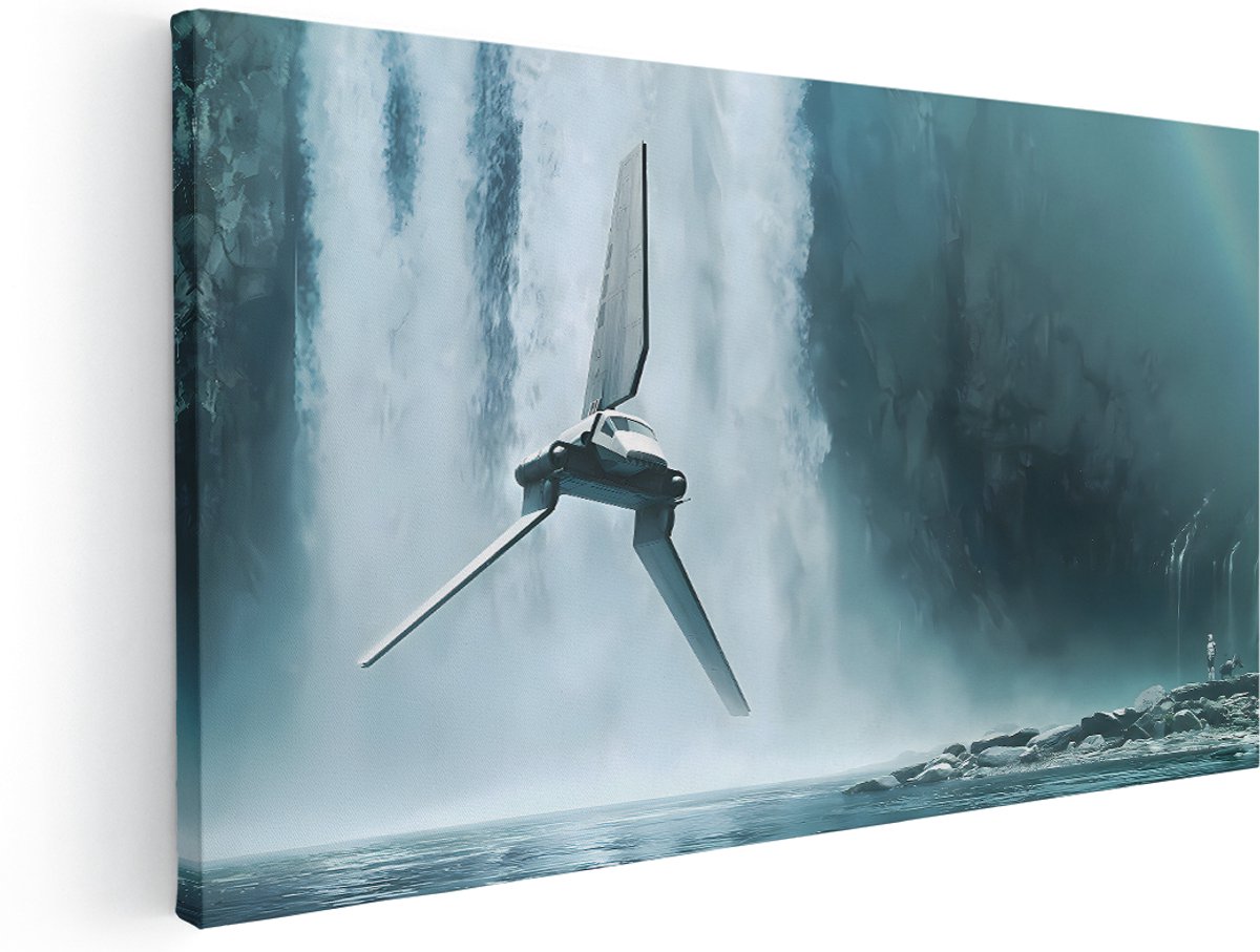 Artaza Canvas Schilderij Waterval - 180x90 cm - Groot - Wanddecoratie Star Wars Shuttle - Muurdecoratie Landschap - Kamer Accessoires Film