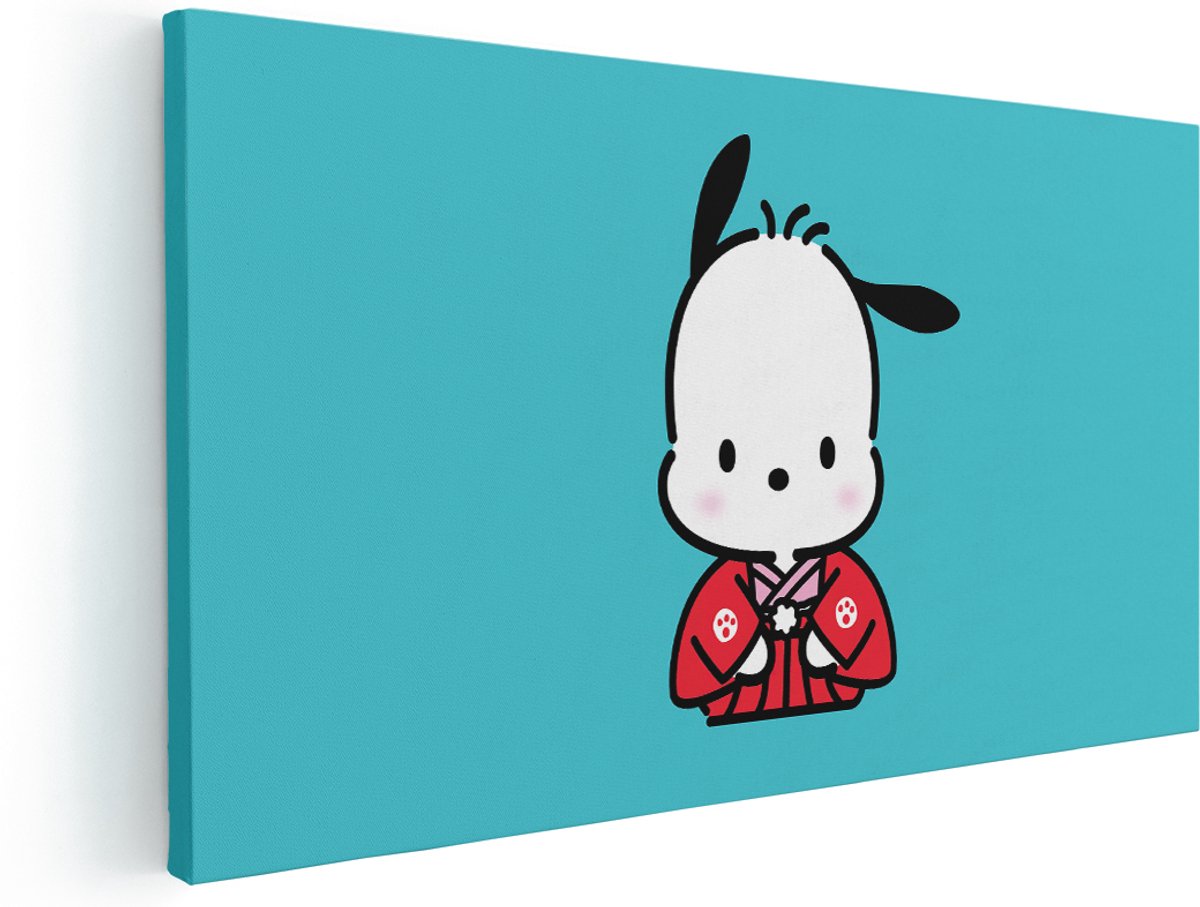 Artaza Canvas Schilderij Hond Kimono - 180x90 cm - Groot - Wanddecoratie Kinderkamer - Muurdecoratie Sanrio Pochacco - Schilderijen Op Canvas Japan