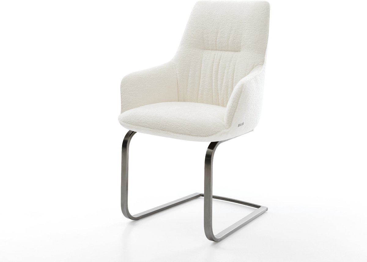 Sledestoel Zelia-Flex met armleuning sledemodel vlak grafiet bouclé zacht beige pocketveer kern